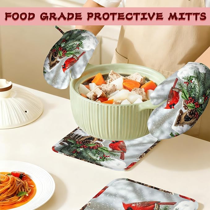 Cardinal Heat-Resistant Silicone Oven Mitts and Pot Holder 4 Piece Set - Image 7