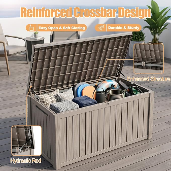 230 Gallon Outdoor Storage Box, Large Resin Deck Box, Waterproof Lockable - Image 5
