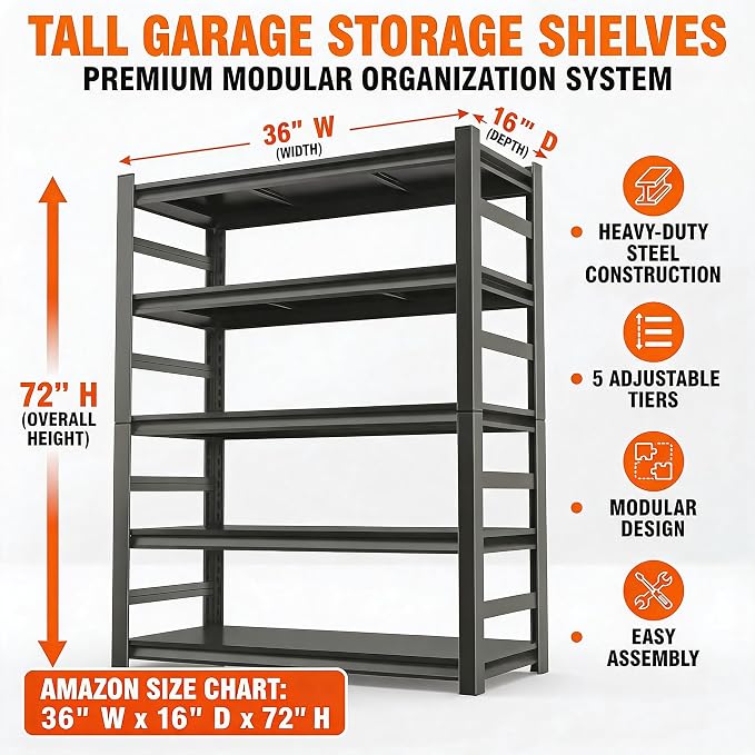 Garage Shelving, Heavy Duty Storage Shelves, Adjustable Boltless Units | Metal - Image 2