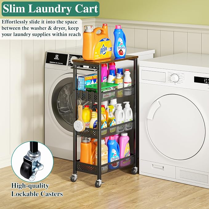 Utility Slim Storage Cart, 4-Tier Narrow Bathroom Organizer and Storage Cart - Image 4