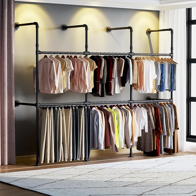Industrial Pipe Clothing Rack, Reversible 118.3'' Clothes Rack by Reykilor