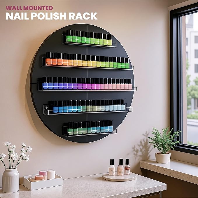 Wall Mount Nail Polish Organizer, 2 Packs Wood Nail Polish Rack w/Acrylic - Image 5