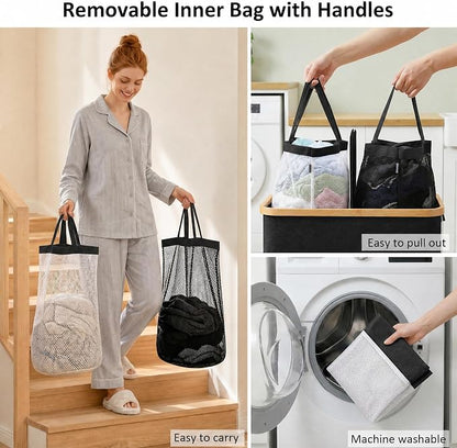 efluky Laundry Hamper with Lid, Double Laundry Basket with 2 Removable Bags - Image 3