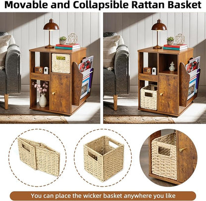 Square Rotating End Table with Storage, Rustic Brown | Side Table with Magazine - Image 9