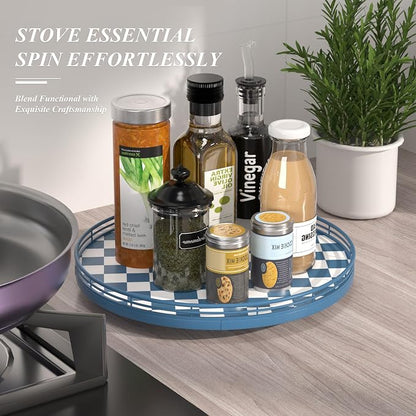 Premium Rubber Wood Lazy Susan Turntable, Hand-Welded Metal Railing, Stable - Image 3