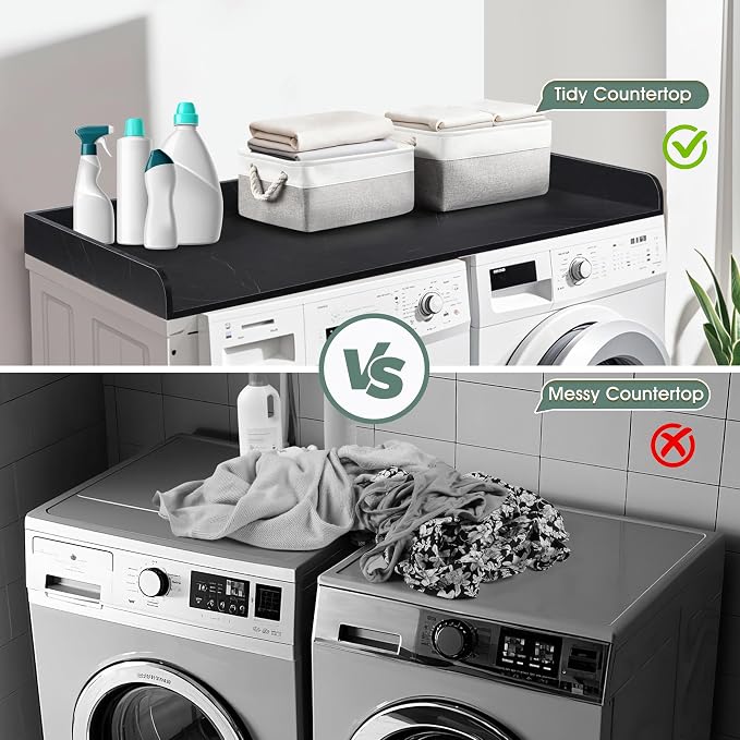 Washer Dryer Countertop with 2 Pack Storage Baskets, Wood Washer and Dryer - Image 5