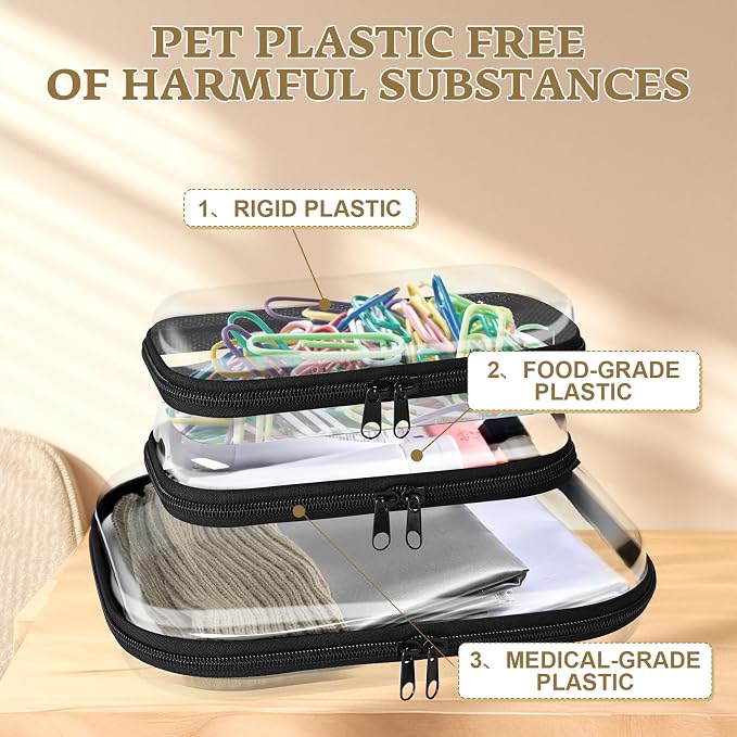 Clear Hard Shell Zipper Case 3 Pack, Hard Plastic Bag, Portable Cosmetic Bag - Image 3
