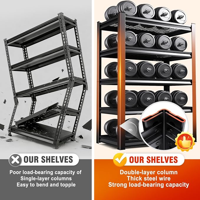Storage Shelves, Adjustable Shelving Unit, 5T Metal Garage Shelving, Heavy Duty - Image 4