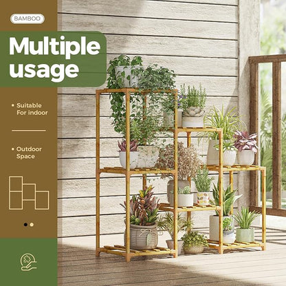Bamworld Bamboo Plant Stand Indoor Boho Plant Shelf Tiered Plant Rack - Image 3