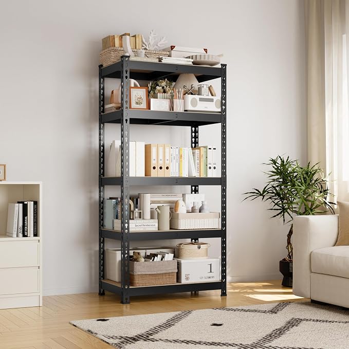 Yaheetech 5-Tier Heavy Duty Storage Shelves 28" W x 12" D x 60" H Black | - Image 9