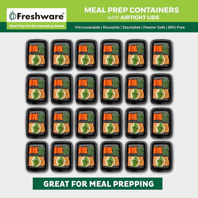 Freshware Meal Prep Lids, Food Storage Containers Bento BPA Free | Stackable | - Image 3