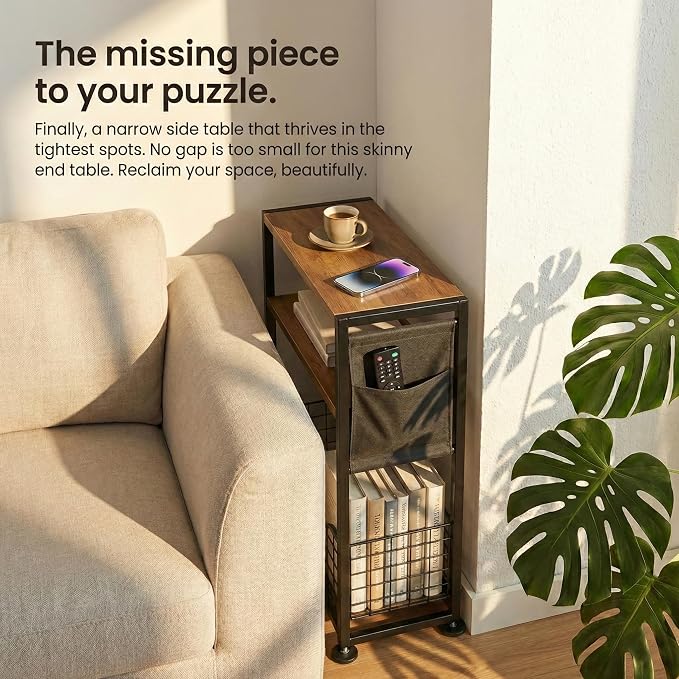 Skinny Side Table with Storage, 3 Tier Slim Side Tables - Image 4
