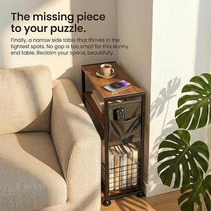Skinny Side Table with Storage, 3 Tier Slim Side Tables - Image 4