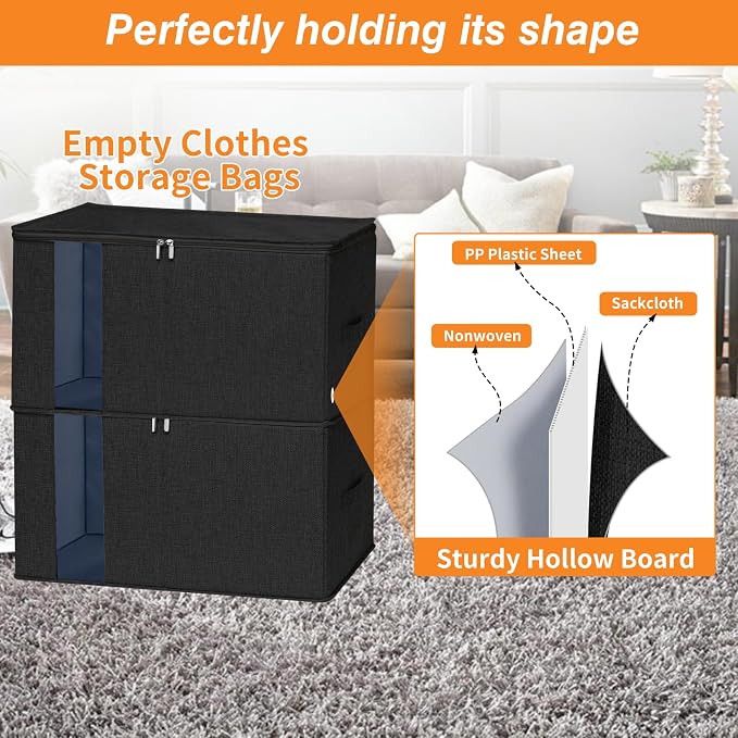 punemi 2 Pack Clothes Storage, Sturdy Blanket Storage Bags - Image 3