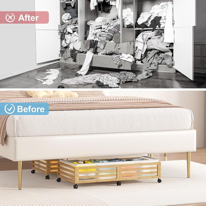Under Bed Storage with Wheels-Large Bamboo Underbed storage Containers with - Image 5