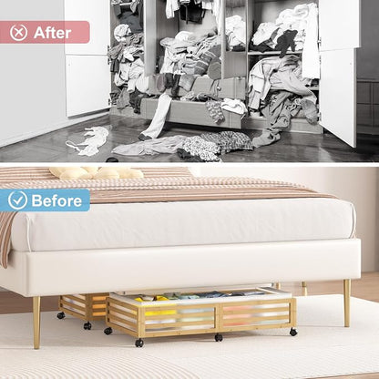 Under Bed Storage with Wheels-Large Bamboo Underbed storage Containers with - Image 5