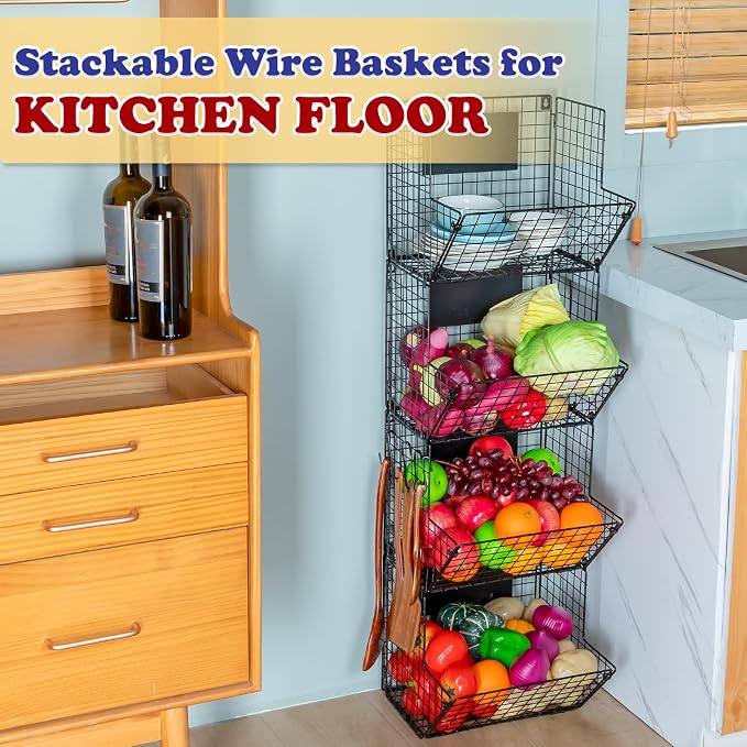 X-cosrack Metal Wire Basket Wall Mount, 4 Tier Extra Large Wall Storage Basket - Image 6