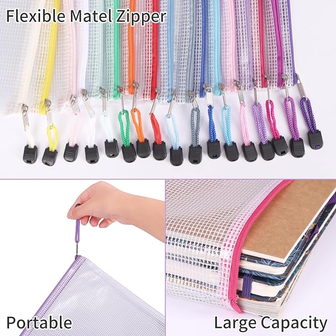 EOOUT 42pcs Mesh Zipper Pouch, 8 Sizes Waterproof Zipper Bags, 17 Colors - Image 6