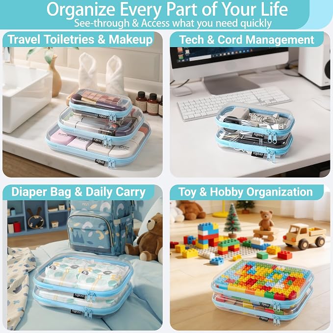 YQBRAO 4-Pack Clear Diaper Bag Organizer Pouches, 1.2mm Ultra-Thick PET Travel - Image 3