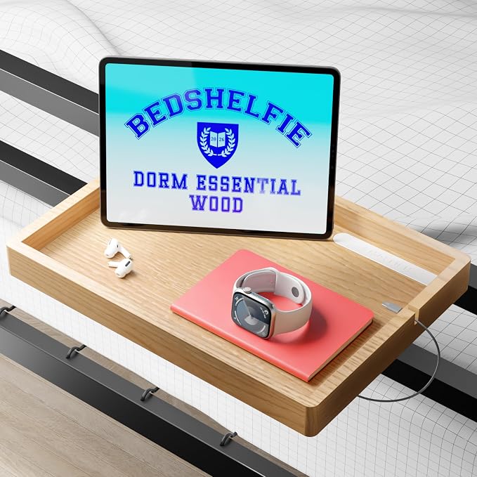 BedShelfie Wood Bedside Shelf for Bunk Bed & Top Bunk, College Dorm Room by BedShelfie