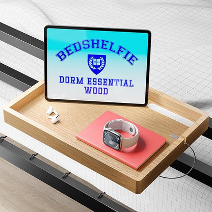 BedShelfie Wood Bedside Shelf for Bunk Bed & Top Bunk, College Dorm Room by BedShelfie