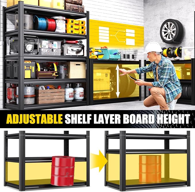 Set of 6 Heavy Duty Garage Shelving Unit, 71.2" H x 35.4" W x 16" D, 5-Tier - Image 7