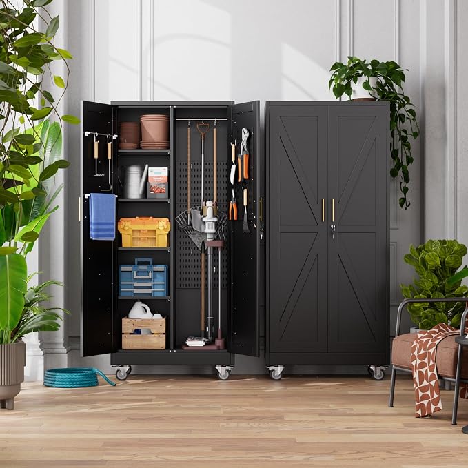 Black Broom Closet Storage Cabinet - Image 2