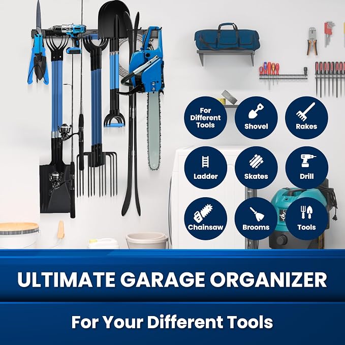 96'' All-Metal Garage Tool Organizer Wall Mount – Heavy-Duty Tool Rack Holds - Image 4