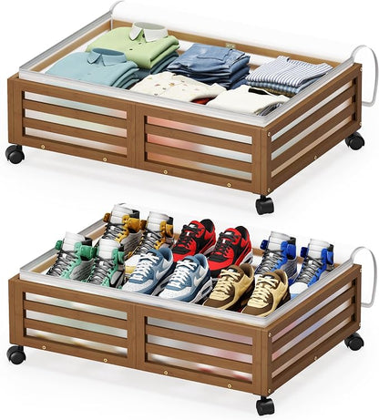 Under Bed Storage with Wheels-Large Bamboo Underbed storage Containers with by Xadgve