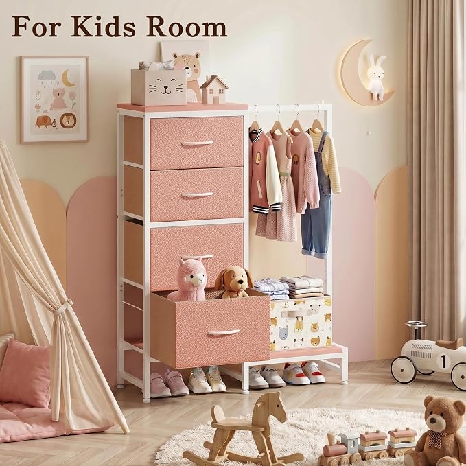 HIGDBFE Dresser with Hanging Rack, 4 Drawers Small Closet - Image 7