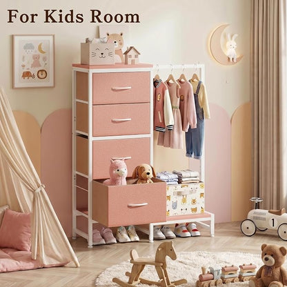 HIGDBFE Dresser with Hanging Rack, 4 Drawers Small Closet - Image 7