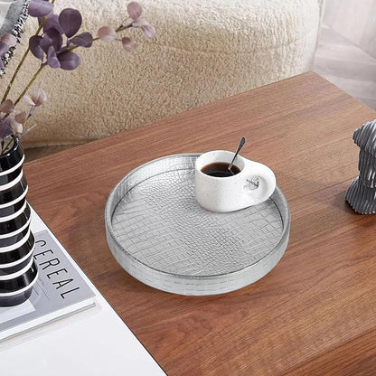 HofferRuffer Faux Leather Round Serving Tray, Vegan Croco Leather Decorative - Image 5