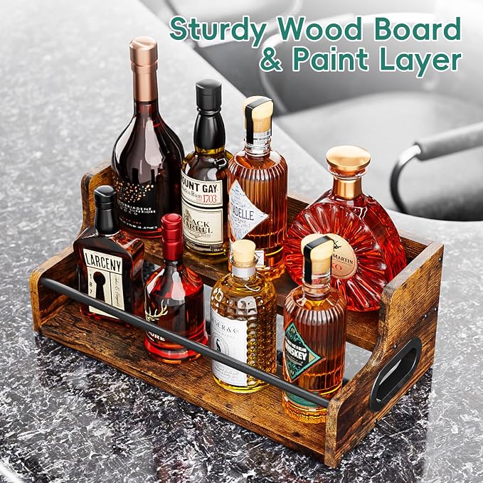 KLM Liquor Bottle Display Shelf, Coffee Syrup Rack Organizer, 2 Step Countertop - Image 5