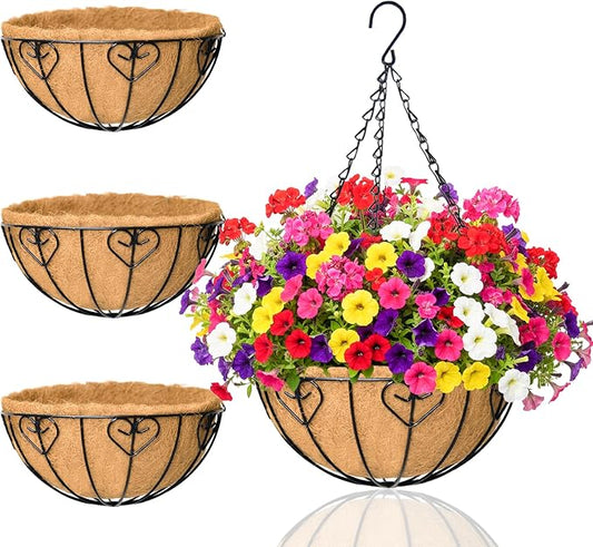 Hanging Planters for Outdoor Plants 4 Pack 12 inch Metal Hanging Flower Basket by XXFBJNMD