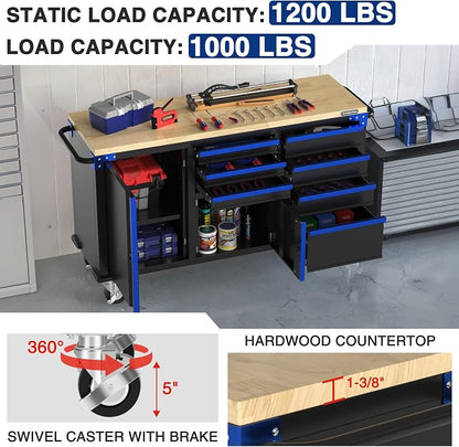 WORKPRO 62" x 20" 7-Drawer & 2-Door Rolling Tool Chest, Mobile Tool Storage - Image 3