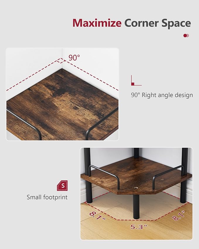Tajsoon 5 Tier Corner Shelf Stand, Small Corner Table, Rustic Brown | Corner - Image 6