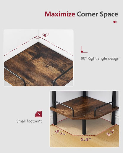 Tajsoon 5 Tier Corner Shelf Stand, Small Corner Table, Rustic Brown | Corner - Image 6