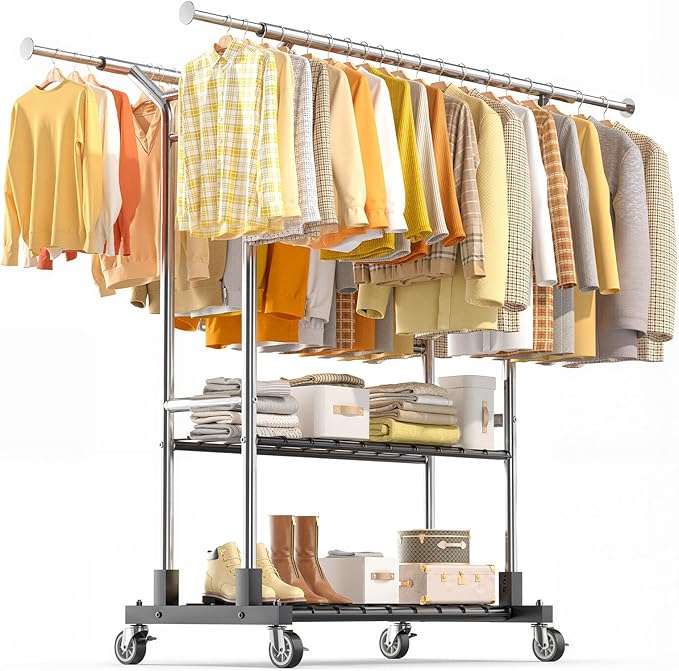 Luxspire Heavy Duty Clothes Rack Load 650 LBS, Double Rod Clothing Racks by Luxspire