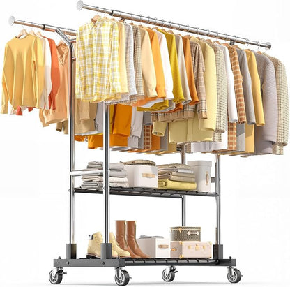 Luxspire Heavy Duty Clothes Rack Load 650 LBS, Double Rod Clothing Racks by Luxspire