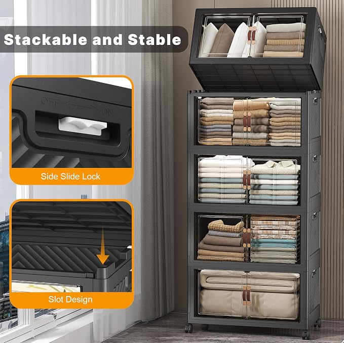 UAMFURI Stackable Storage Bins, 560QT Collapsible Drawers - Image 3