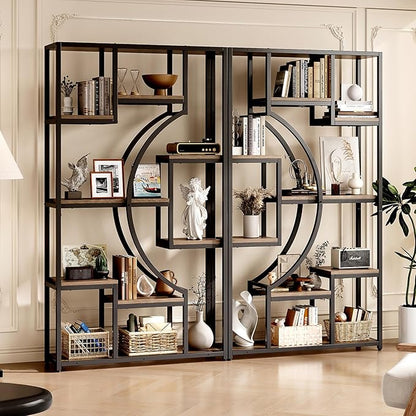 70.8" Tall Bookshelf Set of 2, Scratch-Resistant Gray Wash & Metal Frame by WelcometoHolliWill