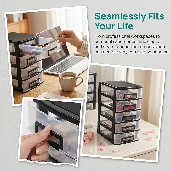 Cabilock 5 Drawer Plastic Storage Organizer Clear Desktop Drawer Storage Cabinet - Image 6