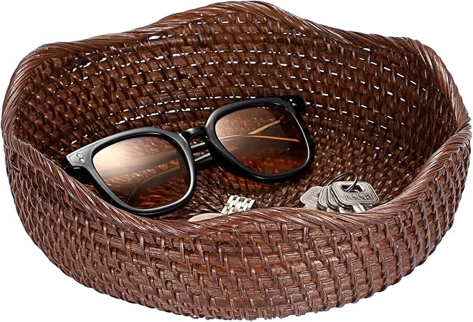 Hipiwe 10" Round Key Tray for Entryway Table Handwoven Wicker Basket Bowl | - Image 8