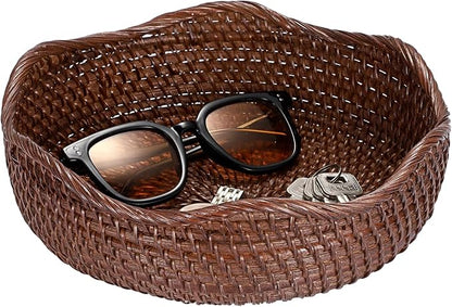 Hipiwe 10" Round Key Tray for Entryway Table Handwoven Wicker Basket Bowl | - Image 8