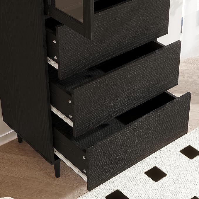 TUSY 70.9“ H Book Shelf with Drawers, 7-Tier Bookcase with Glass Doors - Image 5