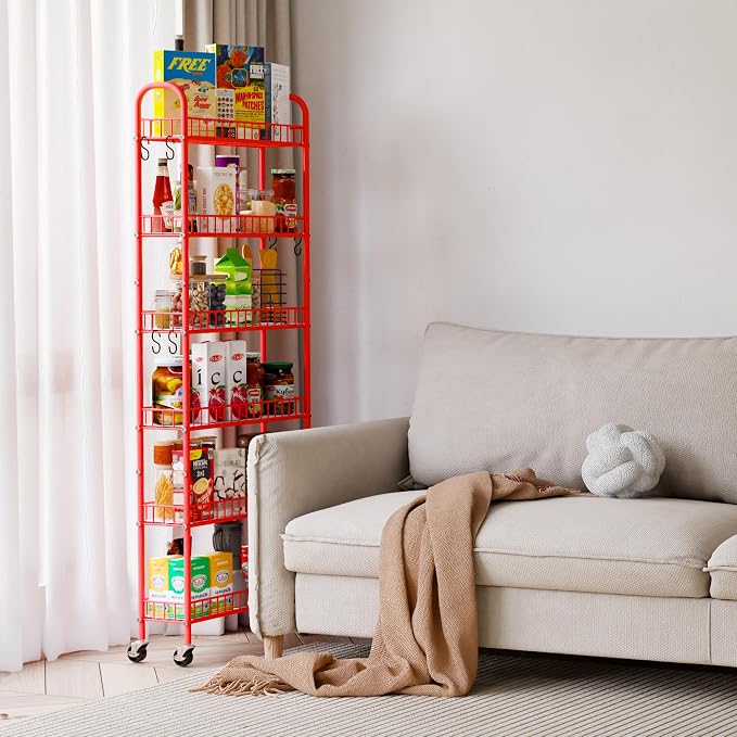 Slim Rolling Storage Cart 6 Tier, Metal Kitchen Rolling Utility Cart - Image 9