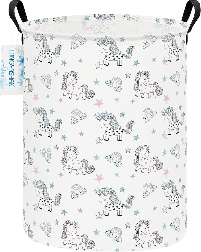 LANGYASHAN Laundry Basket Canvas Fabric Collapsible Organizer Basket by LANGYASHAN