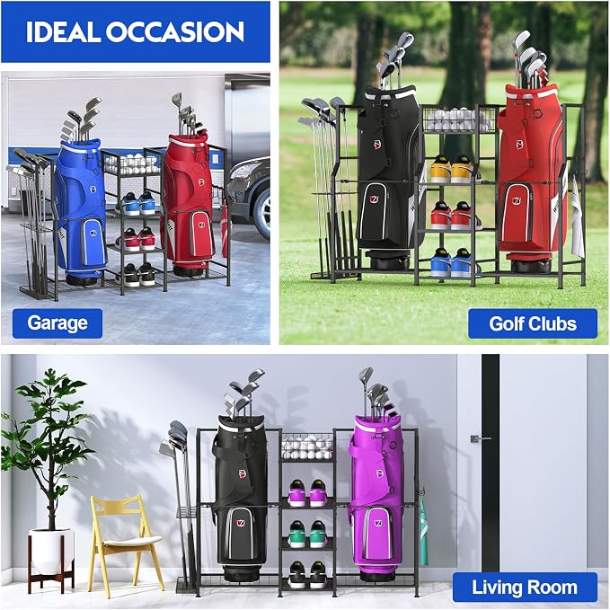 samstar Golf Storage Garage Organizer, Golf Bag Storage Stand 2 Golf Bags and - Image 6
