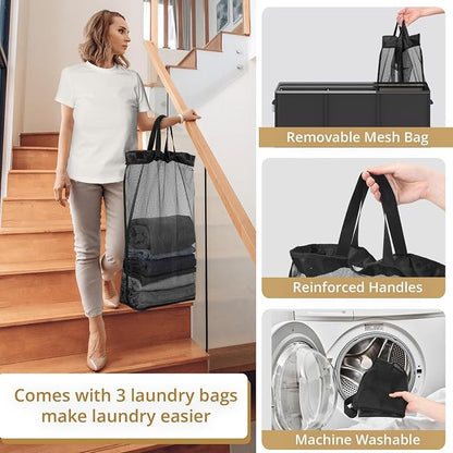 180L Laundry Hamper 3 Section, Large Laundry Basket - Image 5