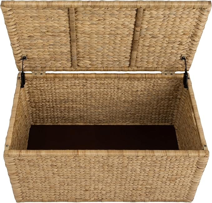 eHemco Water Hyacinth Blanket Storage Trunk, 2 Safety Hinges, Wicker Decorative - Image 4